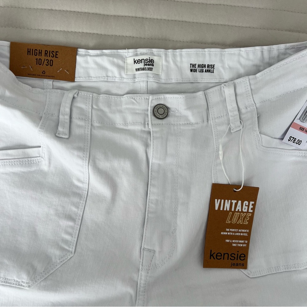 Kensie Vintage Luxe White Super Wide Leg High Rise Ankle Jeans